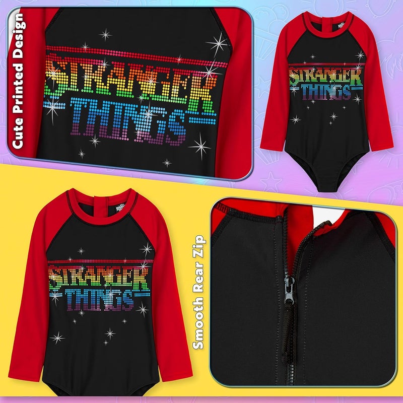 Stranger Things Girls Swimming Costume Summer Holiday Essentials Long Sleeve Childrens Swimwear - Image 5